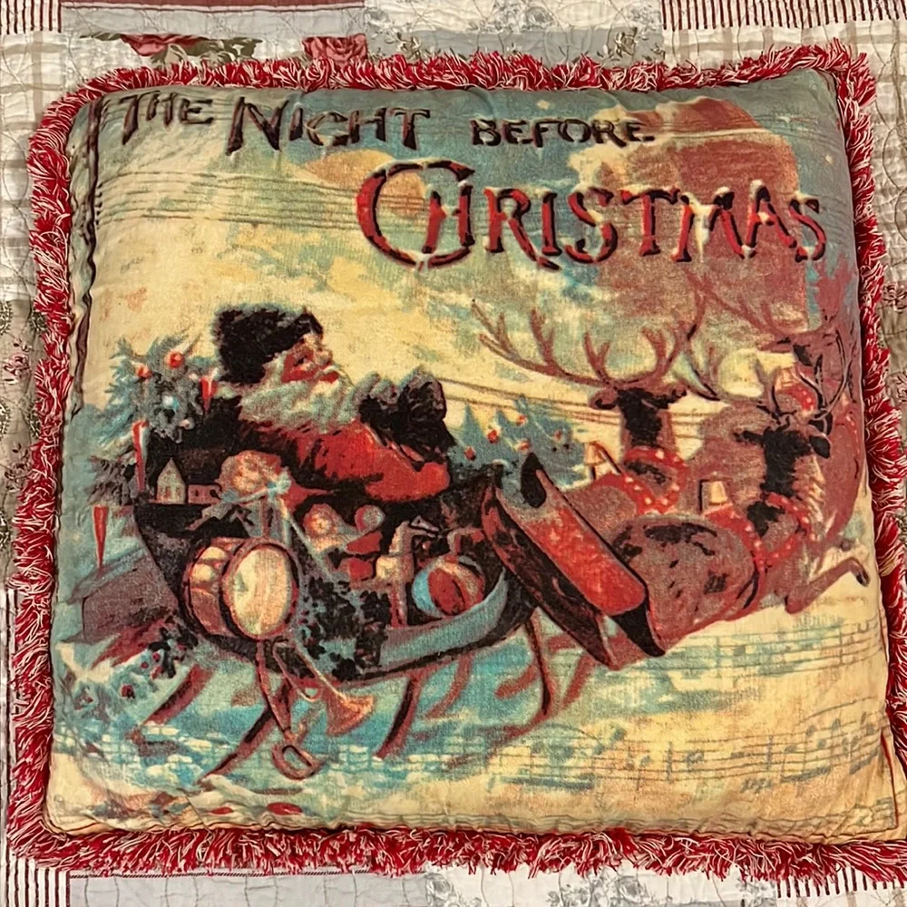 Night before Christmas vintage style down feather throw pillow 20” square